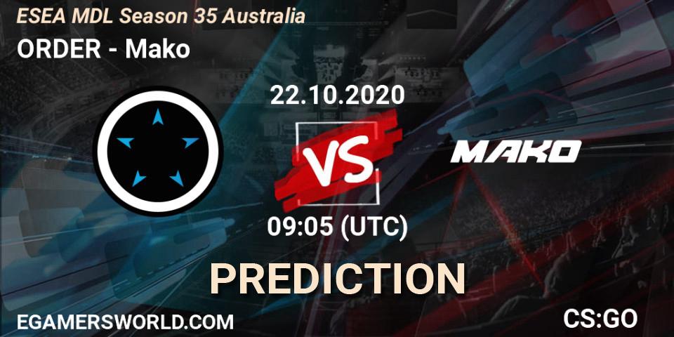 Pronósticos ORDER - Mako. 22.10.2020 at 09:05. ESEA MDL Season 35 Australia - Counter-Strike (CS2)