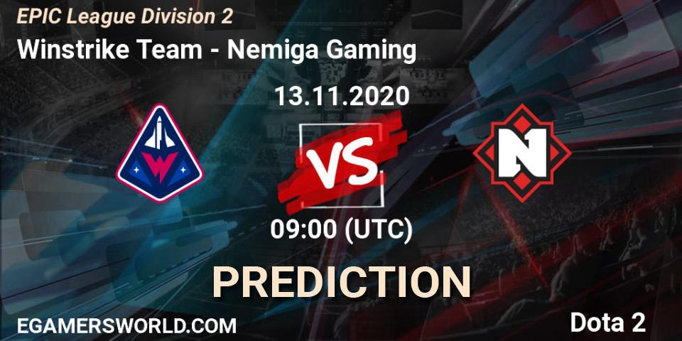 Pronósticos Winstrike Team - Nemiga Gaming. 13.11.2020 at 09:00. EPIC League Division 2 - Dota 2