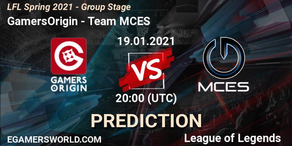Pronósticos GamersOrigin - Team MCES. 19.01.2021 at 21:00. LFL Spring 2021 - Group Stage - LoL