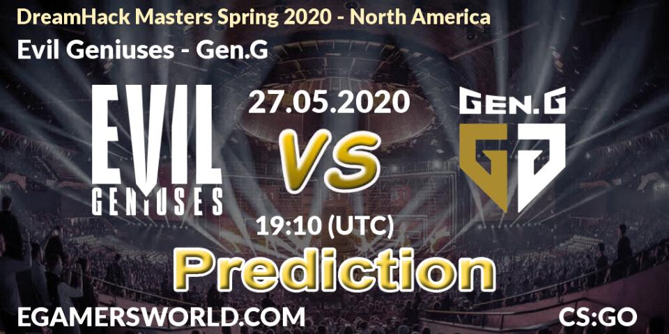 Pronósticos Evil Geniuses - Gen.G. 27.05.2020 at 19:10. DreamHack Masters Spring 2020 - North America - Counter-Strike (CS2)