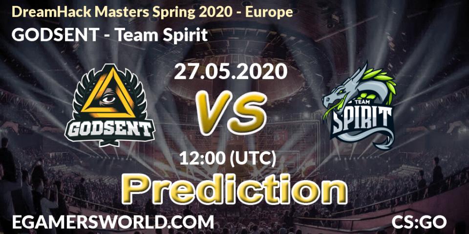 Pronósticos GODSENT - Team Spirit. 30.05.2020 at 15:30. DreamHack Masters Spring 2020 - Europe - Counter-Strike (CS2)