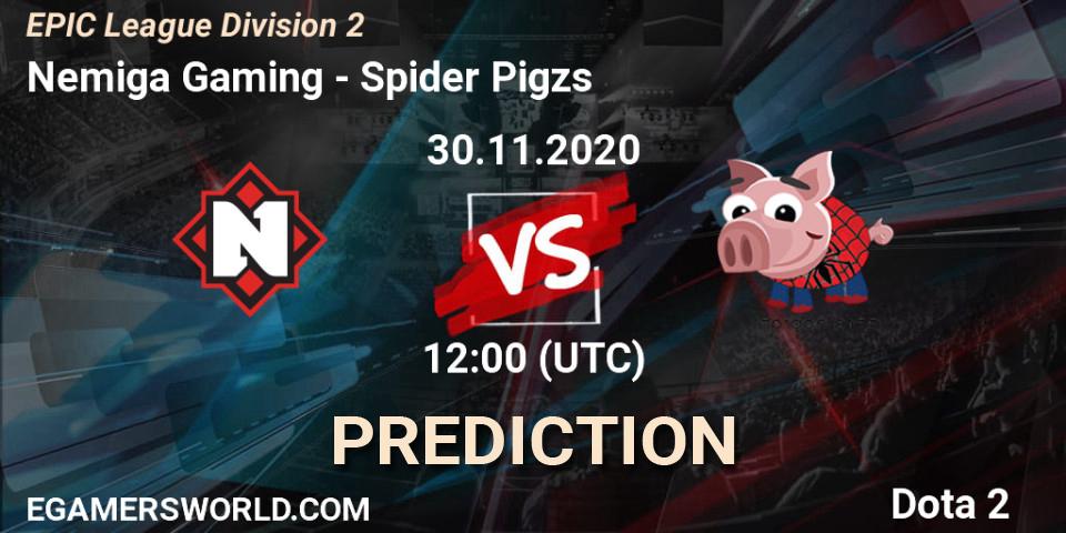 Pronósticos Nemiga Gaming - Spider Pigzs. 30.11.2020 at 11:09. EPIC League Division 2 - Dota 2