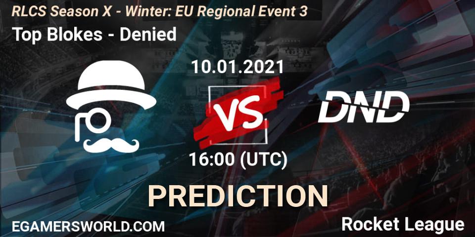 Pronósticos Top Blokes - Denied. 10.01.2021 at 16:00. RLCS Season X - Winter: EU Regional Event 3 - Rocket League