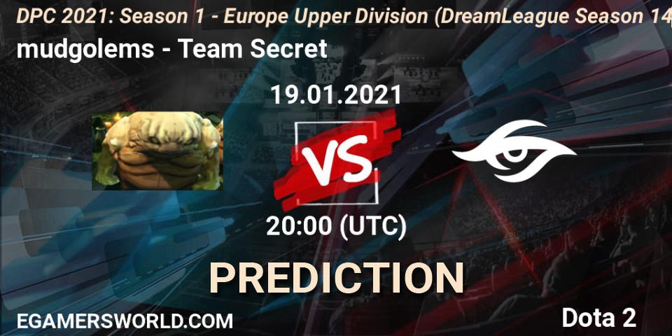 Pronósticos mudgolems - Team Secret. 19.01.2021 at 20:24. DPC 2021: Season 1 - Europe Upper Division (DreamLeague Season 14) - Dota 2