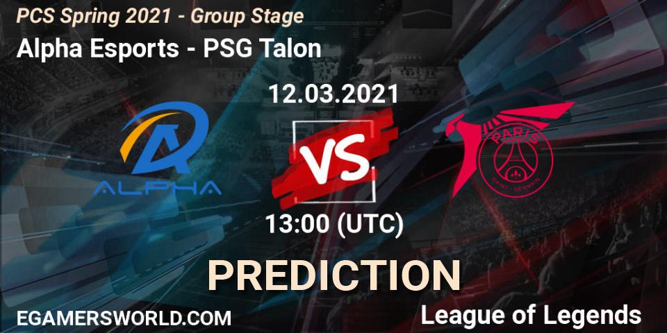 Pronósticos Alpha Esports - PSG Talon. 12.03.2021 at 13:00. PCS Spring 2021 - Group Stage - LoL