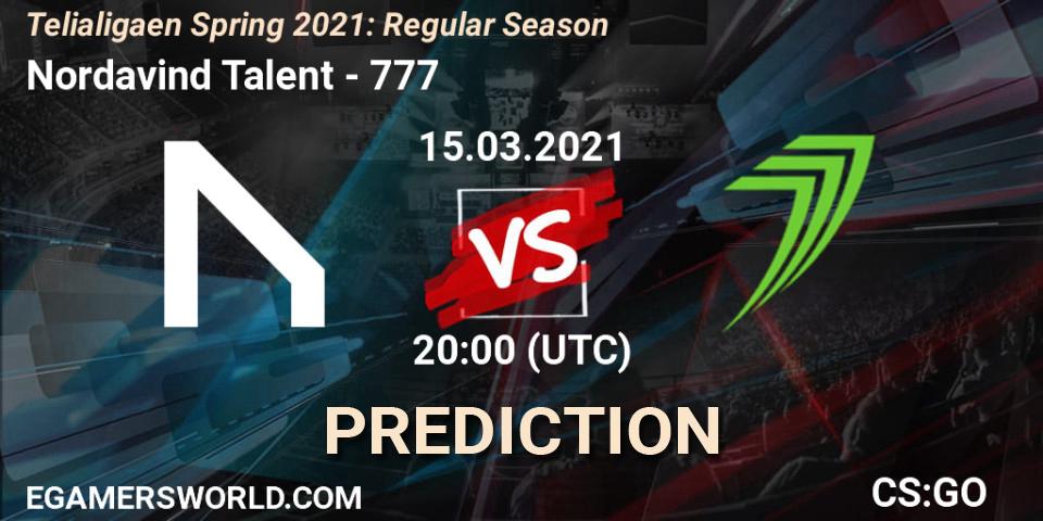 Pronósticos Nordavind Talent - 777. 15.03.2021 at 20:00. Telialigaen Spring 2021: Regular Season - Counter-Strike (CS2)