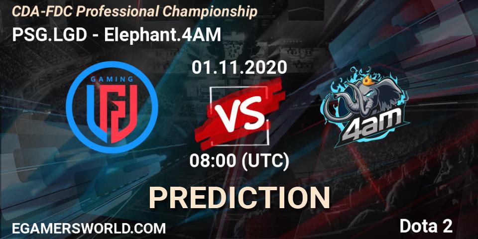 Pronósticos PSG.LGD - Elephant.4AM. 01.11.2020 at 08:06. CDA-FDC Professional Championship - Dota 2