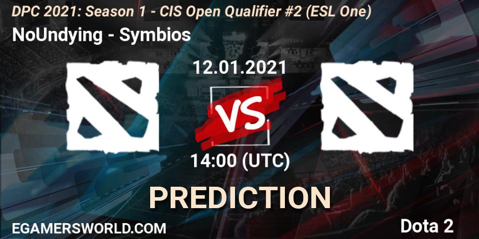 Pronósticos NoUndying - Symbios. 12.01.2021 at 14:05. DPC 2021: Season 1 - CIS Open Qualifier #2 (ESL One) - Dota 2