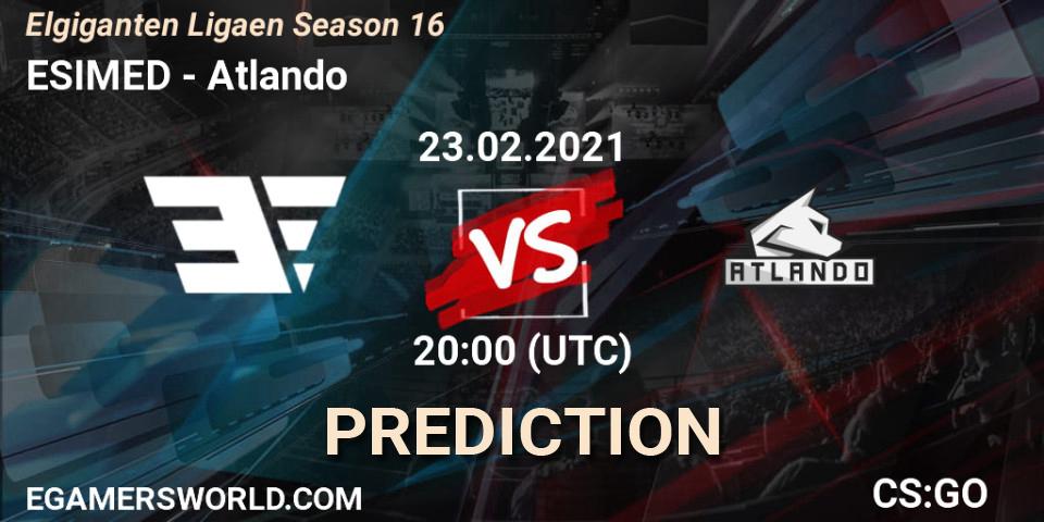 Pronósticos ESIMED - Atlando. 23.02.2021 at 20:00. Elgiganten Ligaen Season 16 - Counter-Strike (CS2)