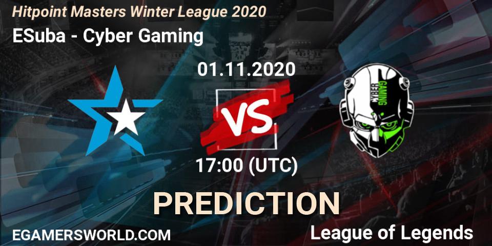 Pronósticos ESuba - Cyber Gaming. 01.11.2020 at 17:00. Hitpoint Masters Winter League 2020 - LoL