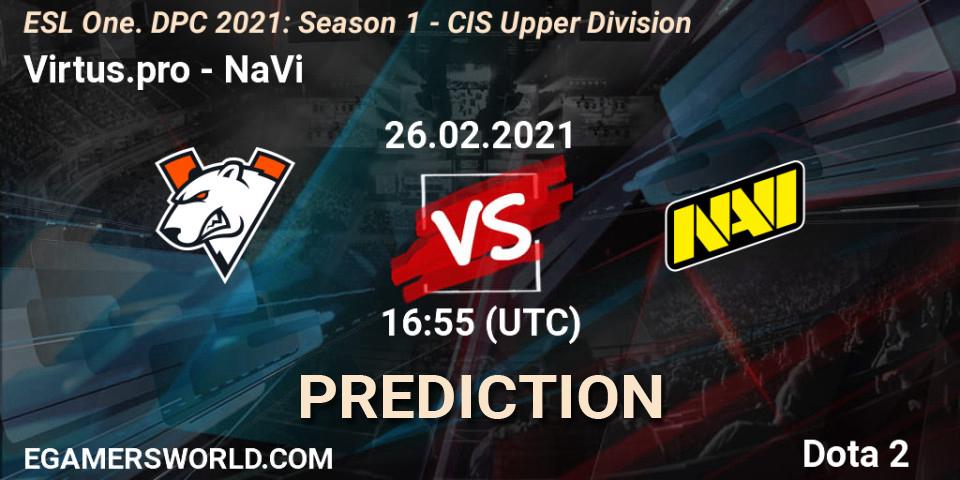 Pronósticos Virtus.pro - NaVi. 26.02.2021 at 16:55. ESL One. DPC 2021: Season 1 - CIS Upper Division - Dota 2