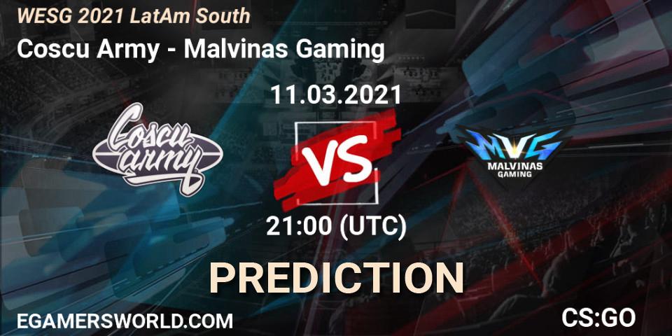 Pronósticos Coscu Army - Malvinas Gaming. 11.03.2021 at 21:00. WESG 2021 LatAm South - Counter-Strike (CS2)