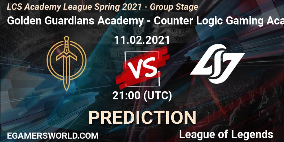 Pronósticos Golden Guardians Academy - Counter Logic Gaming Academy. 11.02.21. LCS Academy League Spring 2021 - Group Stage - LoL