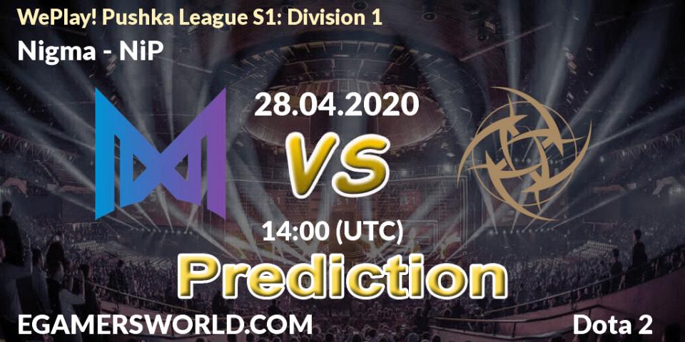 Pronósticos Nigma - NiP. 28.04.2020 at 10:57. WePlay! Pushka League S1: Division 1 - Dota 2