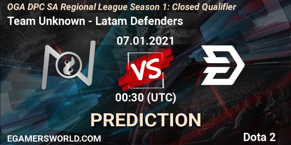 Pronósticos Team Unknown - Latam Defenders. 07.01.2021 at 00:30. DPC 2021: Season 1 - South America Closed Qualifier - Dota 2