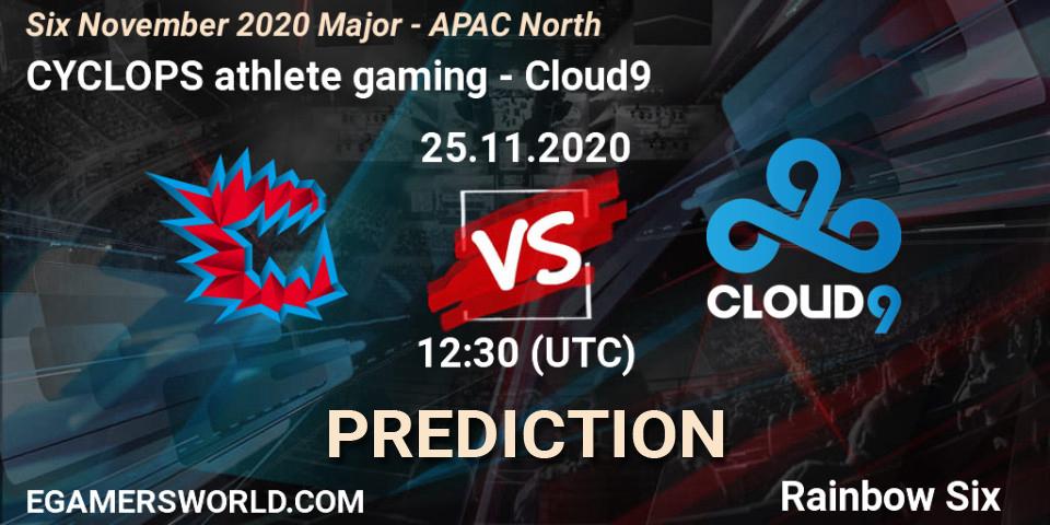 Pronósticos CYCLOPS athlete gaming - Cloud9. 25.11.2020 at 09:00. Six November 2020 Major - APAC North - Rainbow Six