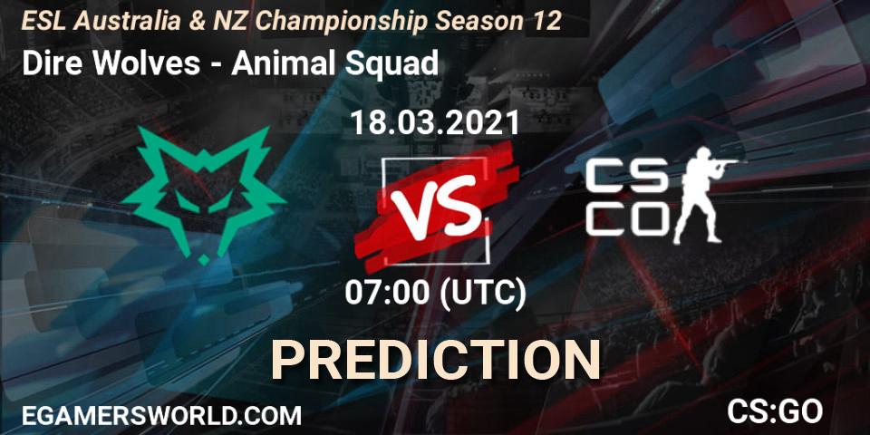 Pronósticos Dire Wolves - Animal Squad. 18.03.2021 at 07:00. ESL Australia & NZ Championship Season 12 - Counter-Strike (CS2)