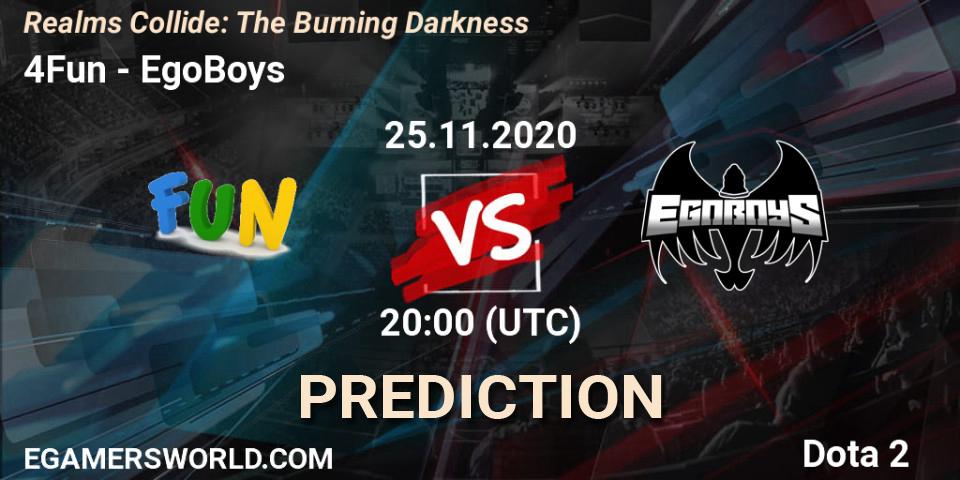 Pronósticos 4Fun - EgoBoys. 25.11.2020 at 20:10. Realms Collide: The Burning Darkness - Dota 2