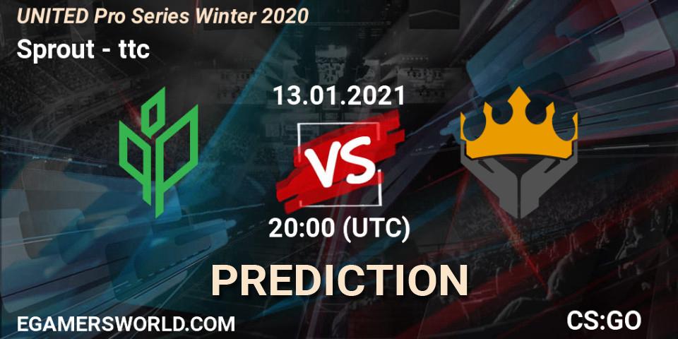 Pronósticos Sprout - ttc. 13.01.2021 at 20:00. UNITED Pro Series Winter 2020 - Counter-Strike (CS2)