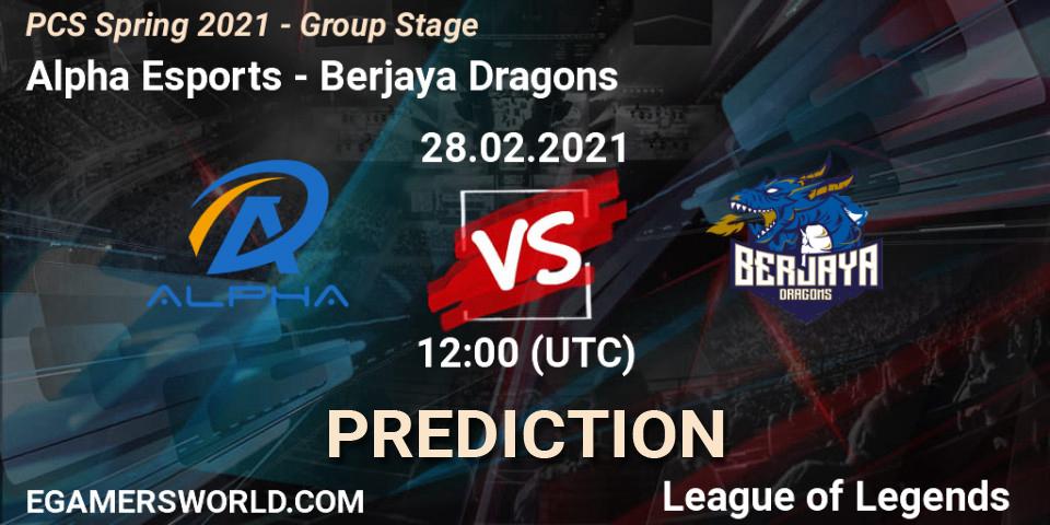 Pronósticos Alpha Esports - Berjaya Dragons. 28.02.2021 at 12:00. PCS Spring 2021 - Group Stage - LoL