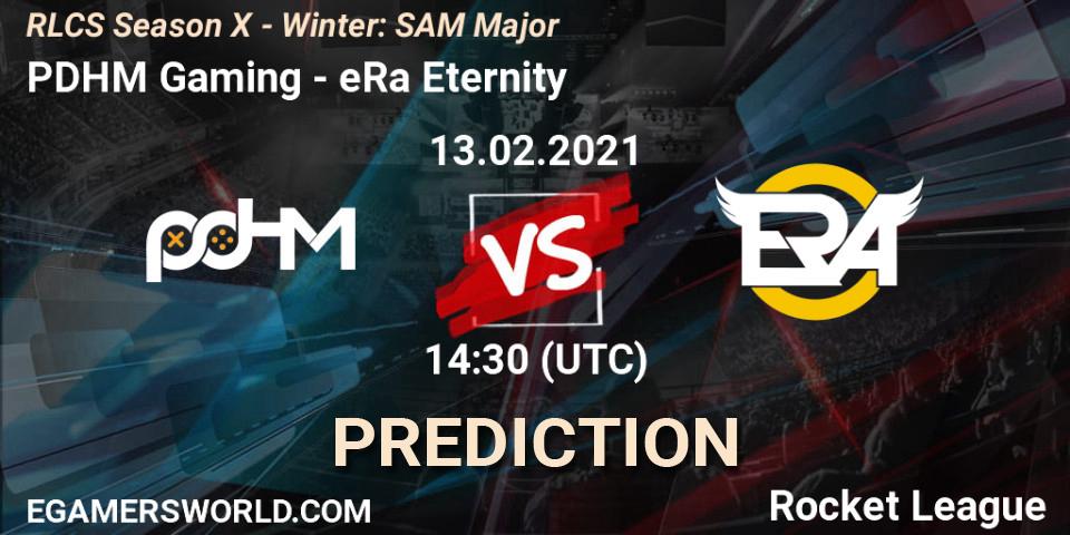 Pronósticos PDHM Gaming - eRa Eternity. 13.02.2021 at 14:30. RLCS Season X - Winter: SAM Major - Rocket League
