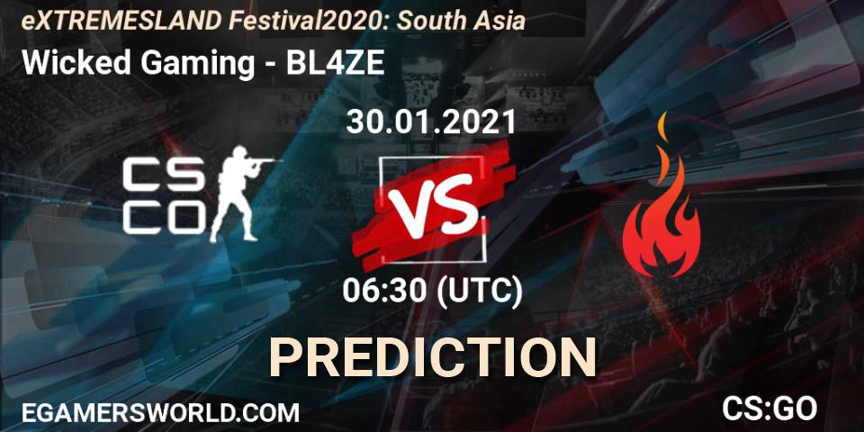 Pronósticos Wicked Gaming - BL4ZE. 30.01.2021 at 06:30. eXTREMESLAND Festival 2020: South Asia - Counter-Strike (CS2)