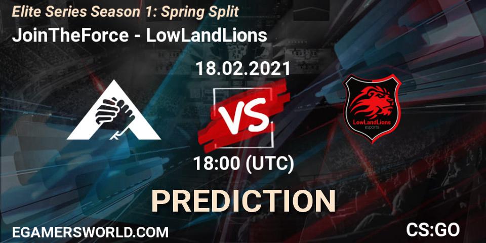 Pronósticos JoinTheForce - LowLandLions. 18.02.2021 at 18:00. Elite Series Season 1: Spring Split - Counter-Strike (CS2)