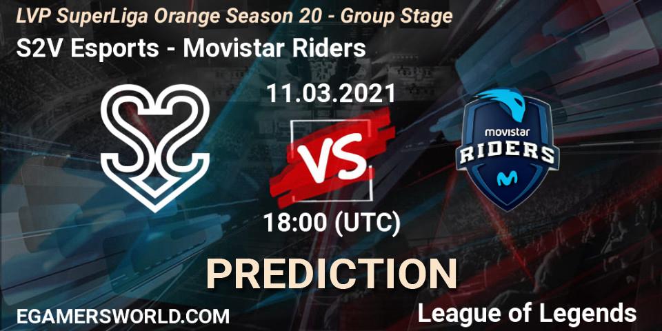 Pronósticos S2V Esports - Movistar Riders. 11.03.2021 at 18:00. LVP SuperLiga Orange Season 20 - Group Stage - LoL