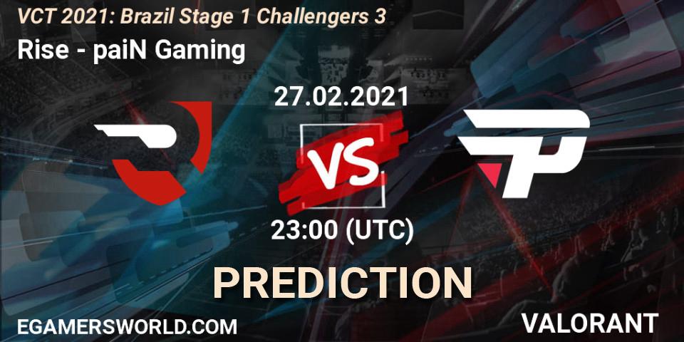 Pronósticos Rise - paiN Gaming. 27.02.2021 at 23:00. VCT 2021: Brazil Stage 1 Challengers 3 - VALORANT