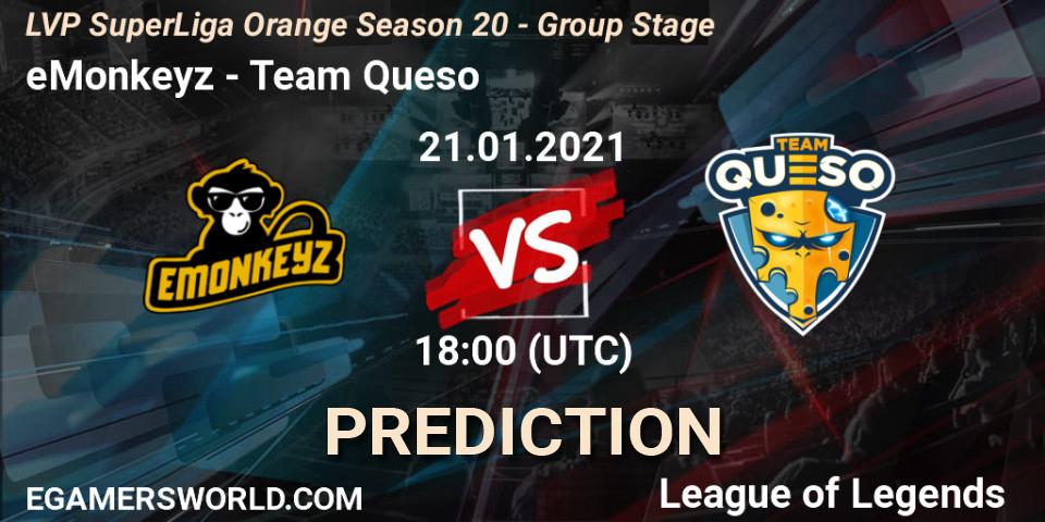 Pronósticos eMonkeyz - Team Queso. 21.01.21. LVP SuperLiga Orange Season 20 - Group Stage - LoL