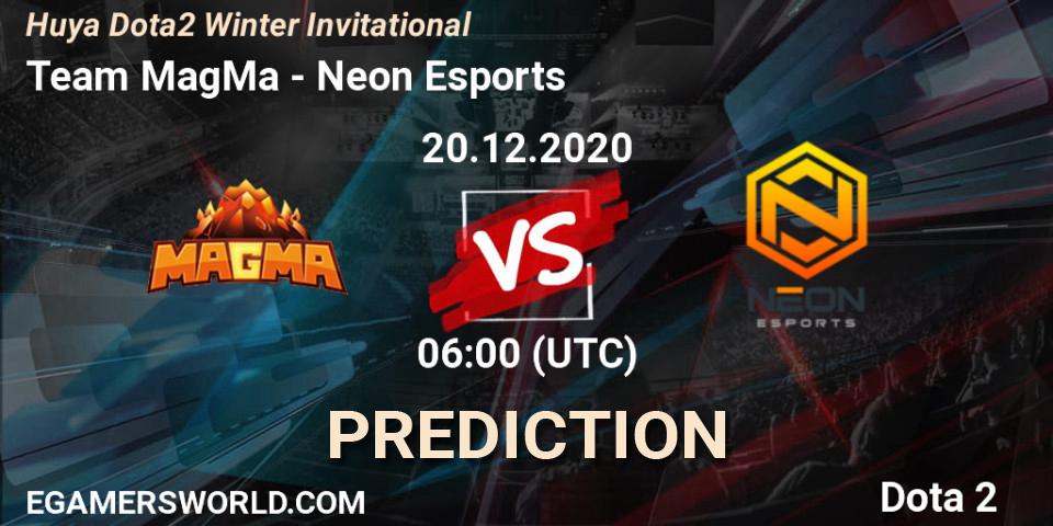 Pronósticos Team MagMa - Neon Esports. 22.12.2020 at 03:04. Huya Dota2 Winter Invitational - Dota 2