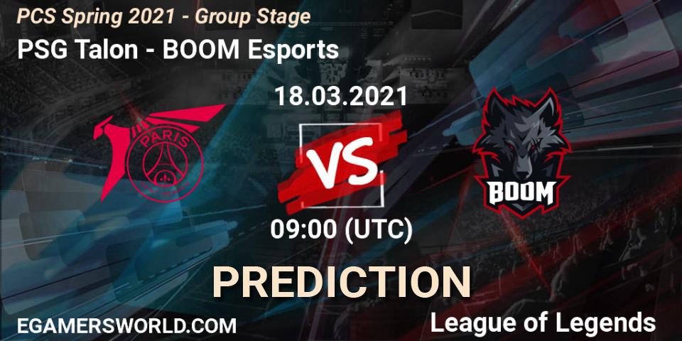 Pronósticos PSG Talon - BOOM Esports. 18.03.2021 at 09:00. PCS Spring 2021 - Group Stage - LoL
