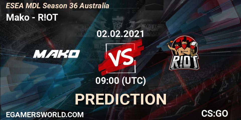Pronósticos Mako - R!OT. 02.02.2021 at 09:00. MDL ESEA Season 36: Australia - Premier Division - Counter-Strike (CS2)