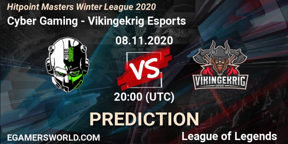 Pronósticos Cyber Gaming - Vikingekrig Esports. 08.11.2020 at 20:00. Hitpoint Masters Winter League 2020 - LoL