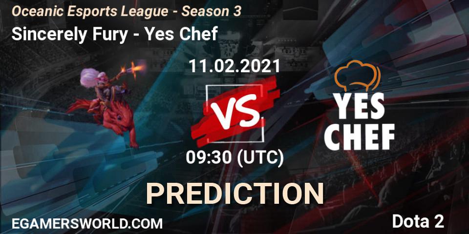 Pronósticos Sincerely Fury - Yes Chef. 11.02.2021 at 09:38. Oceanic Esports League - Season 3 - Dota 2