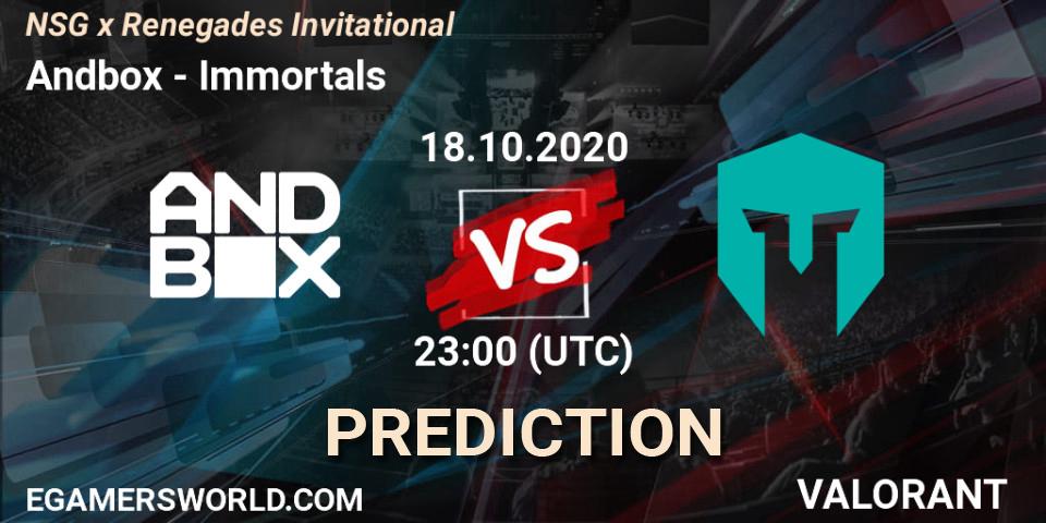Pronósticos Andbox - Immortals. 18.10.2020 at 23:00. NSG x Renegades Invitational - VALORANT