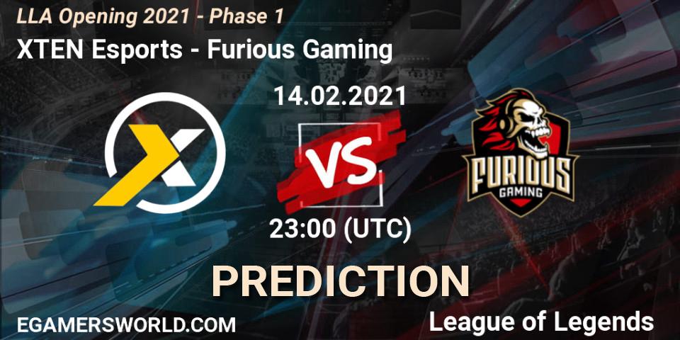 Pronósticos XTEN Esports - Furious Gaming. 14.02.2021 at 23:00. LLA Opening 2021 - Phase 1 - LoL