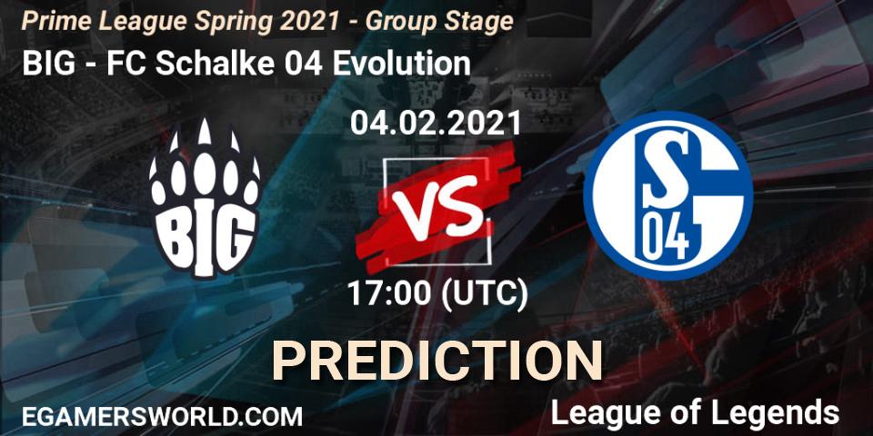 Pronósticos BIG - FC Schalke 04 Evolution. 04.02.2021 at 17:00. Prime League Spring 2021 - Group Stage - LoL