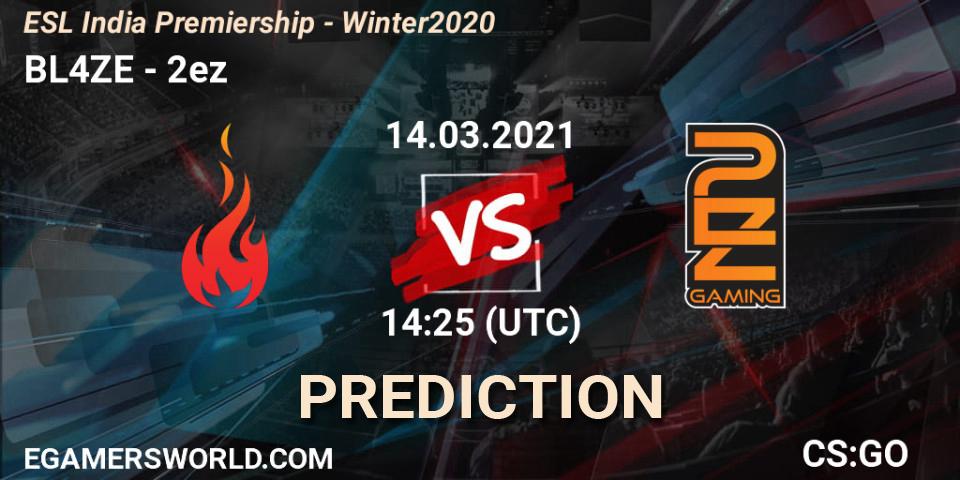 Pronósticos BL4ZE - 2ez. 14.03.2021 at 14:25. ESL India Premiership - Winter 2020 - Counter-Strike (CS2)