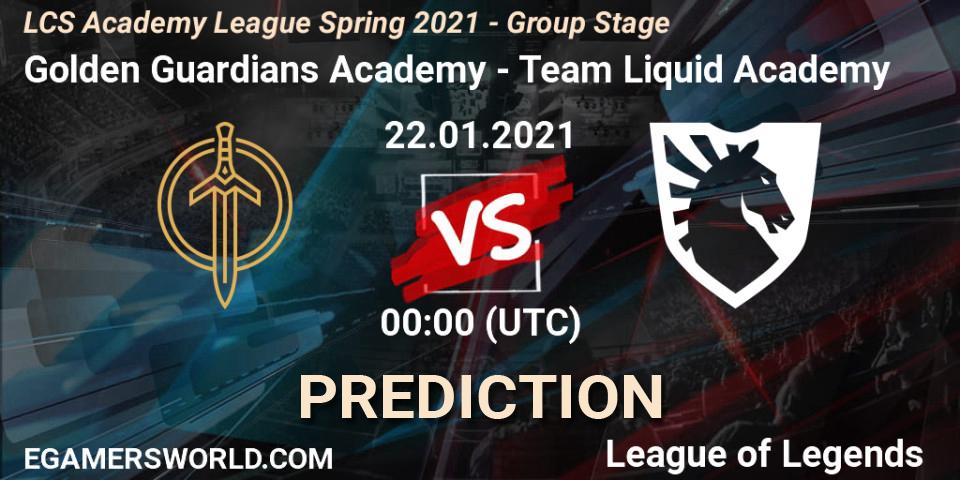 Pronósticos Golden Guardians Academy - Team Liquid Academy. 22.01.21. LCS Academy League Spring 2021 - Group Stage - LoL