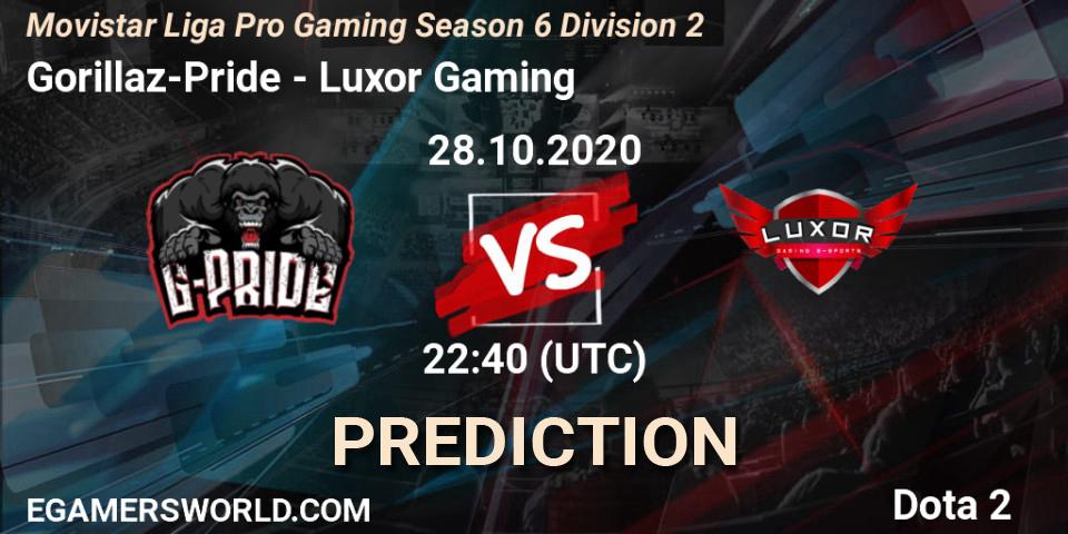 Pronósticos Gorillaz-Pride - Luxor Gaming. 28.10.20. Movistar Liga Pro Gaming Season 6 Division 2 - Dota 2