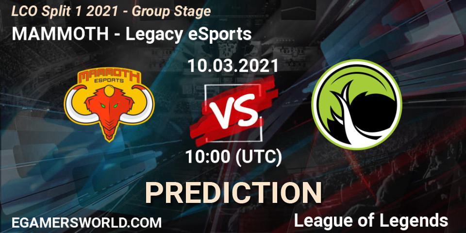 Pronósticos MAMMOTH - Legacy eSports. 10.03.21. LCO Split 1 2021 - Group Stage - LoL