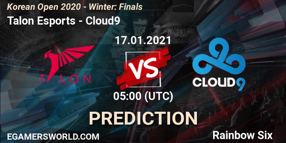 Pronósticos Talon Esports - Cloud9. 17.01.2021 at 07:00. Korean Open 2020 - Winter: Finals - Rainbow Six