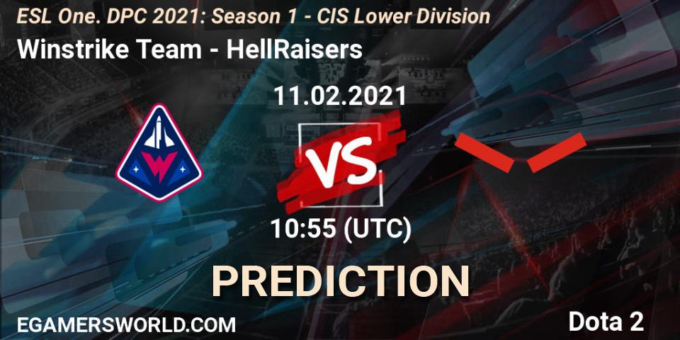 Pronósticos Winstrike Team - HellRaisers. 11.02.2021 at 10:55. ESL One. DPC 2021: Season 1 - CIS Lower Division - Dota 2