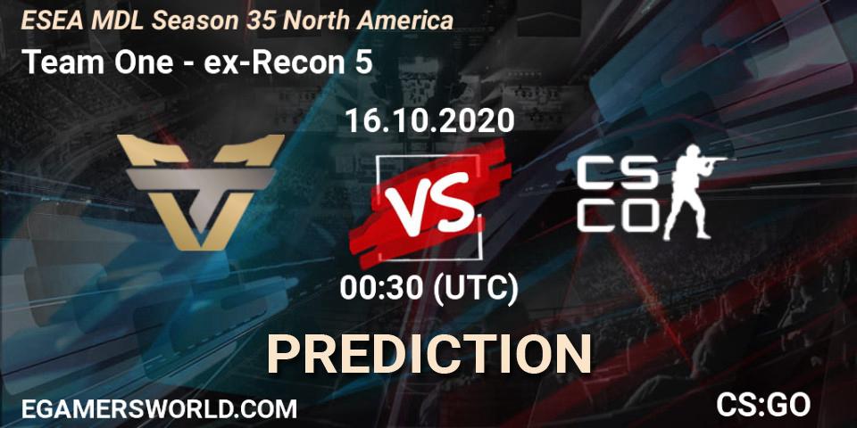 Pronósticos Team One - ex-Recon 5. 30.10.2020 at 00:30. ESEA MDL Season 35 North America - Counter-Strike (CS2)