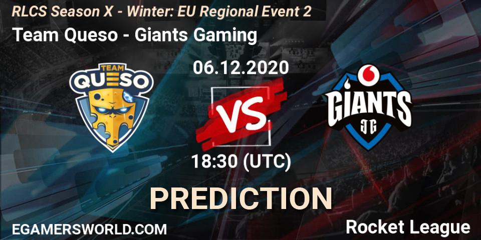Pronósticos Team Queso - Giants Gaming. 06.12.2020 at 19:00. RLCS Season X - Winter: EU Regional Event 2 - Rocket League