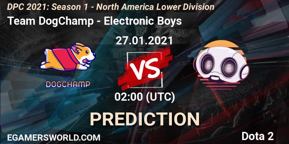 Pronósticos Team DogChamp - Electronic Boys. 01.02.2021 at 02:06. DPC 2021: Season 1 - North America Lower Division - Dota 2