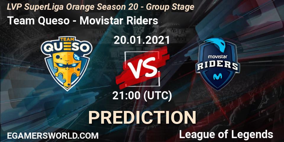 Pronósticos Team Queso - Movistar Riders. 20.01.2021 at 21:00. LVP SuperLiga Orange Season 20 - Group Stage - LoL