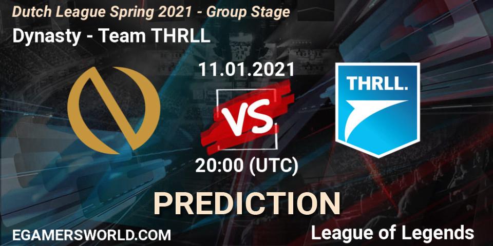 Pronósticos Dynasty - Team THRLL. 12.01.2021 at 20:00. Dutch League Spring 2021 - Group Stage - LoL