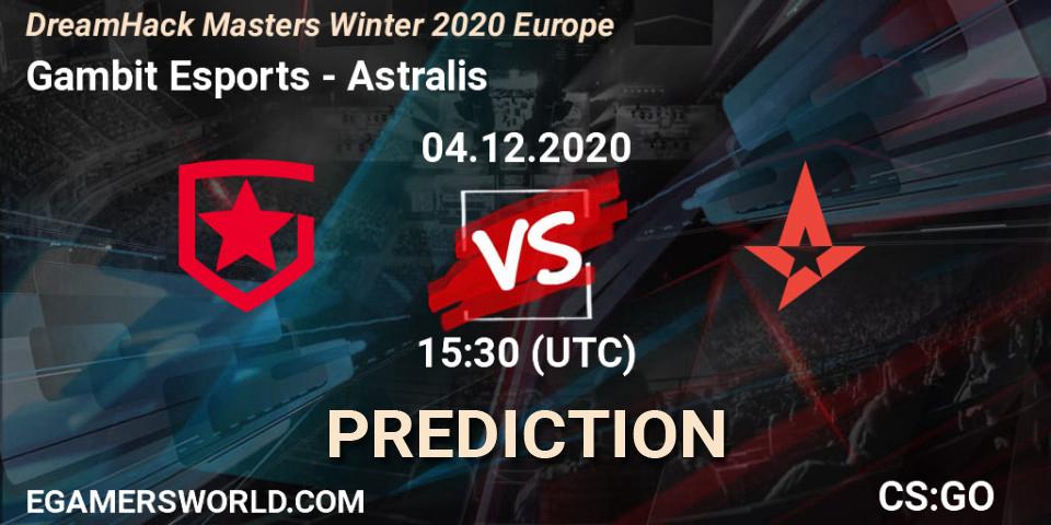 Pronósticos Gambit Esports - Astralis. 04.12.2020 at 15:30. DreamHack Masters Winter 2020 Europe - Counter-Strike (CS2)